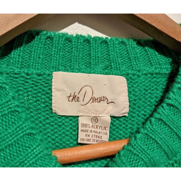 Mens Green Vintage 80s Pullover Acrylic Sweater S Full Fashioned Crew Neck - Picture 3 of 3